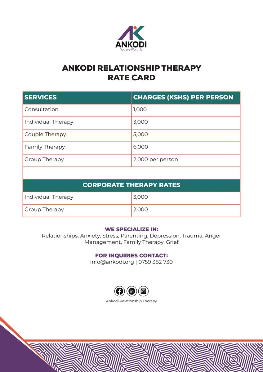 Ankodi Relationship Therapy rate card